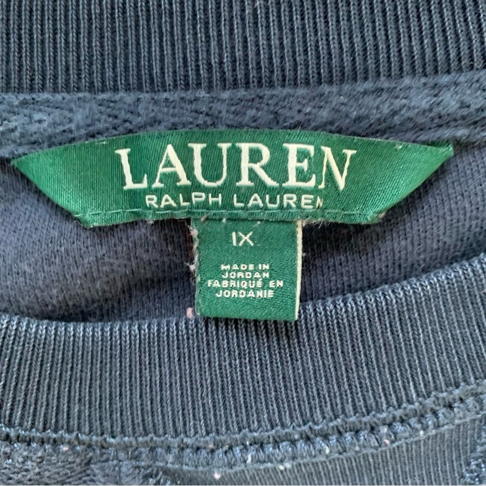 Lauren Ralph Lauren Pullover Knit Cotton Size 1X sweater navy blue women's 3/4 - Picture 8 of 8